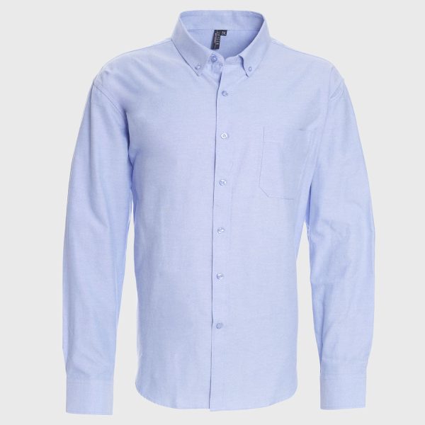 Camisa Oxford Comfort B/Pegado M/L Celeste y Blanco